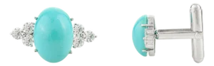 Natural 9.05 CTW Turquoise & Diamond Cluster Cufflinks in 925 Solid Silver- A Pair for Affordable Gifting