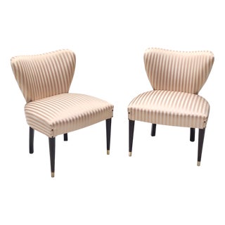 Set of Pink and Tan Satin Side Chairs attributed to Carlo Enrico Rava, 1950s For Sale