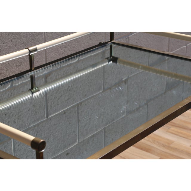 1970s Faux Ivory Lacquer & Brass Bar Tray Table With Mirrored Tray For Sale In Los Angeles - Image 6 of 18