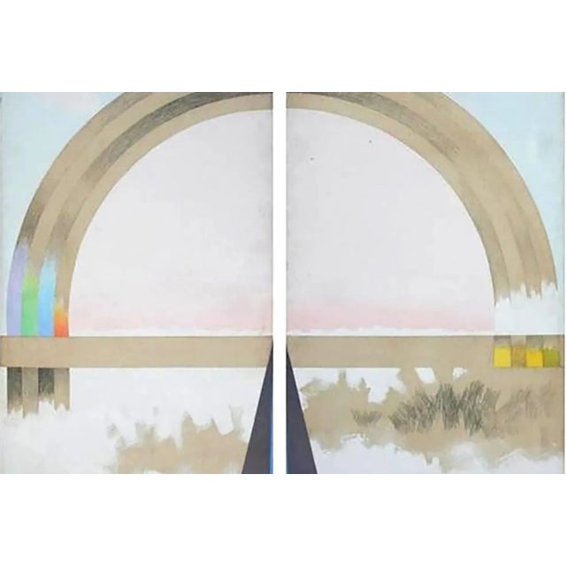 Edward Arcenio Chavez 1917-1995 Rainbow 1 - Taos Two panel acrylic on canvas 70 x 70 in. Signed on lower right Born in...