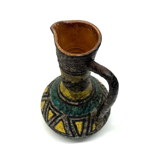 Mid 20th Century Art Deco Blue Green Long Necked Ceramic Pitcher Curation - Set of 3 For Sale - Image 4 of 9