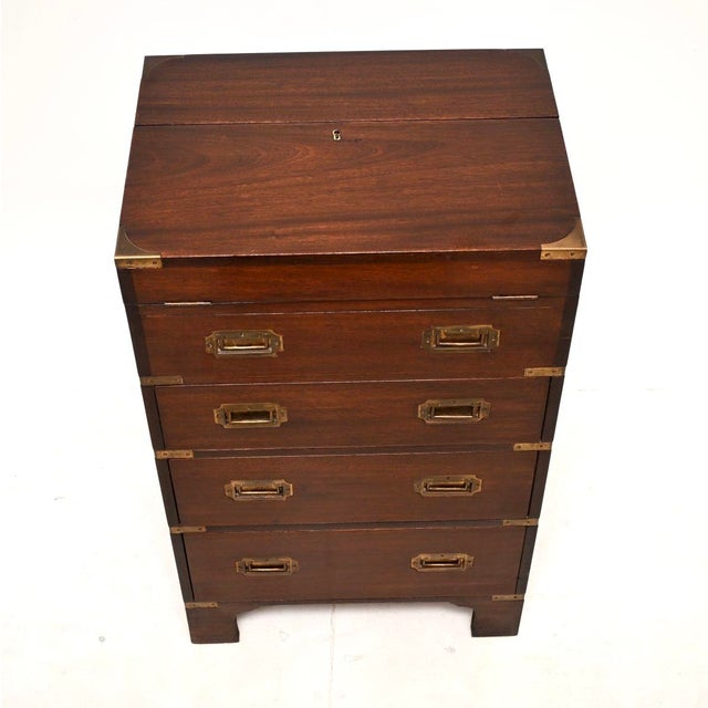 Brown Military Campaign Style Bureau Chest of Drawers, 1930s For Sale - Image 8 of 11