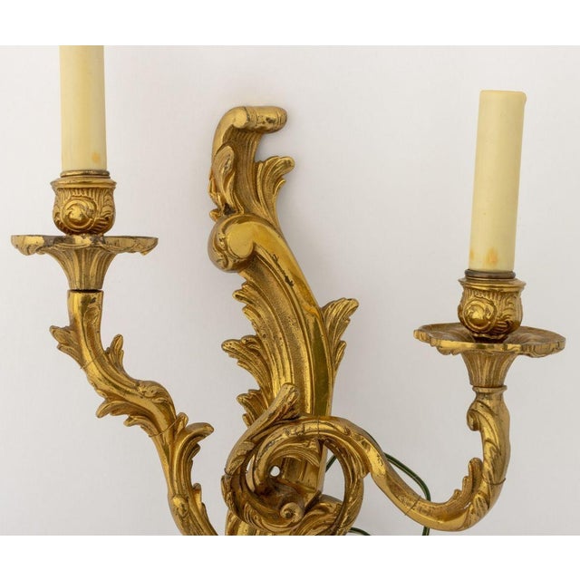 Louis XV Style Gilt Metal Two-Light Sconces, Pair For Sale - Image 4 of 6