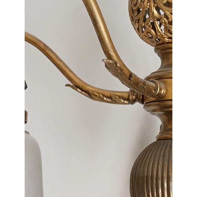 Metal Antique Steuben Style Brass 5-Armed Chandelier For Sale - Image 7 of 16
