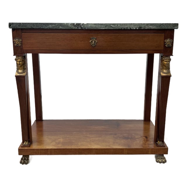 French 19th Century Empire Marble Top Walnut Console Table For Sale