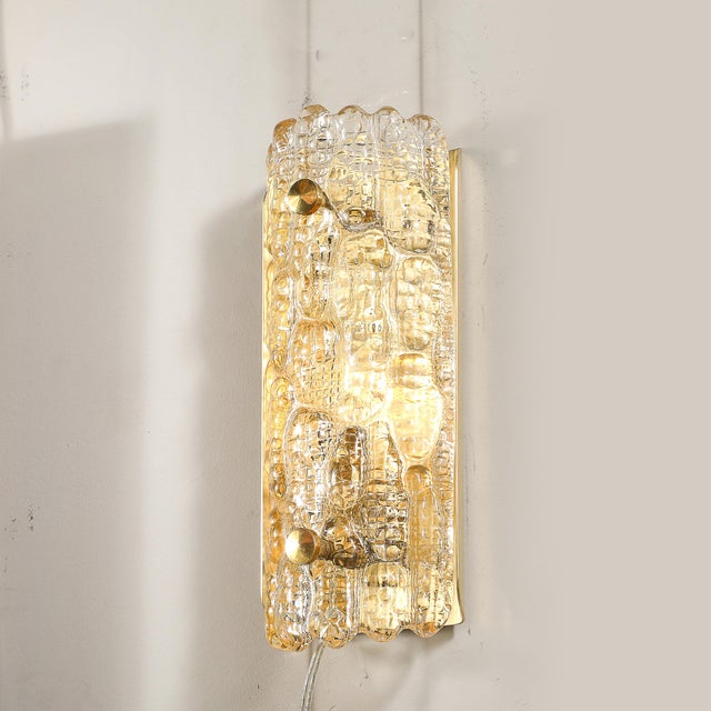 Mid-Century Modern Pair of Mid-Century Mottled Honey Glass Sconces by Carl Fagerlund for Orrefors For Sale - Image 3 of 12