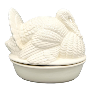 Vintage Ceramic Turkey Tureen Covered Dish – White Glazed Thanksgiving Centerpiece