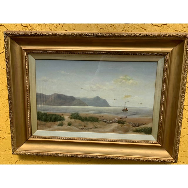 Sailboat in Harbor, 1905 Oil on Canvas, Signed and Dated by Artist