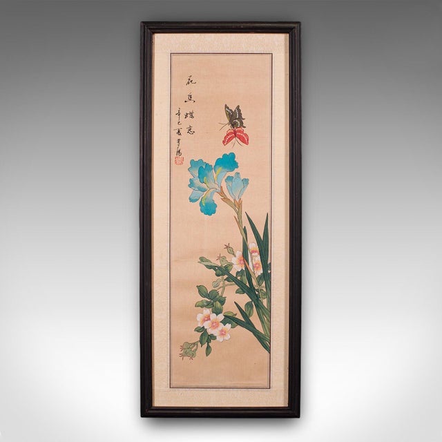 Pair of Antique Guo Hua Panels, Oriental Art, Watercolour, Woven Silk, Edwardian For Sale - Image 4 of 10