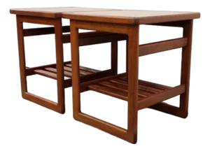Pair of Vintage Mid Century Modern Teak and Tile Side Tables