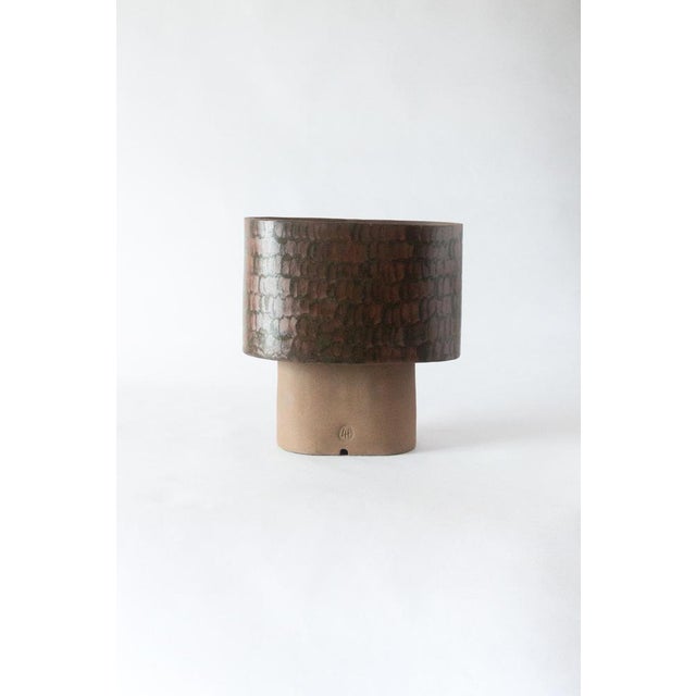 Small Brown Table Lamp in Stoneware with Hand-Painted Glaze by Lucas Huillet For Sale - Image 4 of 14