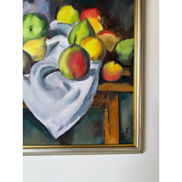 Green 1990s Vintage Expressionist Still Life Fruit Oil on Canvas Painting, Signed For Sale - Image 8 of 11