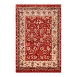 Shabby Chic Red/Ivory Wool Rug - 8'2'' X 10'3'' For Sale