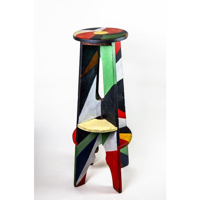 Futurist Stool in Tempera on Wood by Vittorio Osvaldo Tommasini for Farfa, 1920s For Sale - Image 11 of 11