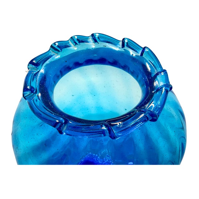 1980s Large Hand-Blown Blue Glass Vase 13.5” For Sale - Image 5 of 6