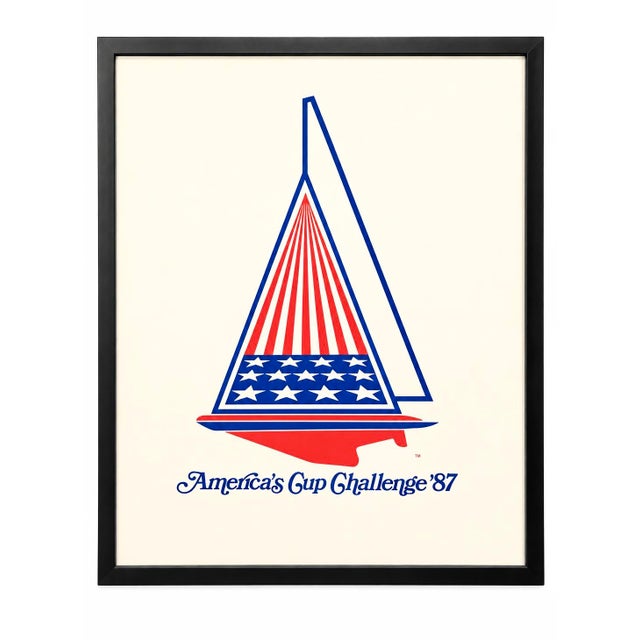 American Vintage 1987 America’s Cup Challenge ’87 Framed Nautical Sailing Poster For Sale - Image 3 of 9