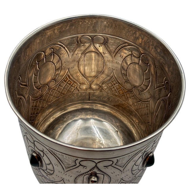 Large Mexican Spanish Colonial Revival Alpaca Silver Wine Bucket & Green Onyx For Sale - Image 9 of 12