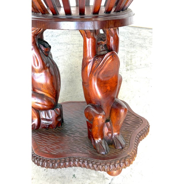 Art Nouveau Pair of Carved Hardwood “Frog Prince” Figural Planters, Atrib. Maitland Smith For Sale - Image 3 of 17