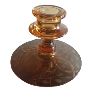 1960s Vintage Fostoria Royal Amber Etched Single Candle Holder