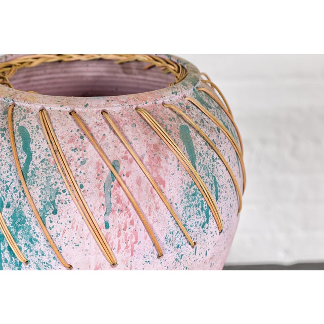 Hand-Crafted American Artists Collection Pink Pastel Vase with Weaving For Sale - Image 10 of 12