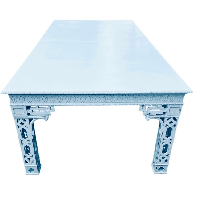 Exquisite Chinese Chippendale rectangular dining table. Beautifully detailed apron and legs.