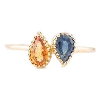 Natural Multi Sapphire Two Stone Modern Ring in 18k Yellow Gold Size 10.5 For Sale