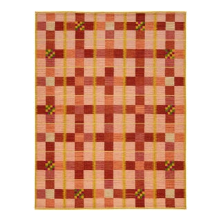 9 X 12 Modern Swedish Style Flat-Weave Wool Rug in Orange With Geometric Pattern For Sale