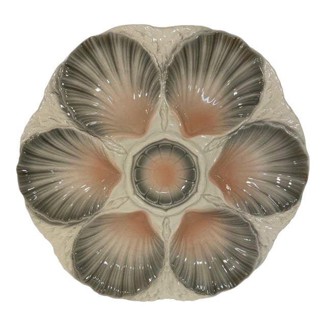 1920s French Majolica Sarreguemines Oyster Plate For Sale