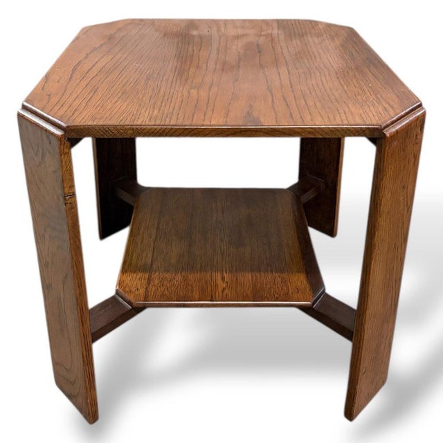 Wood Arts & Crafts Oak Occasional Side Table with Lower Shelf For Sale - Image 7 of 8