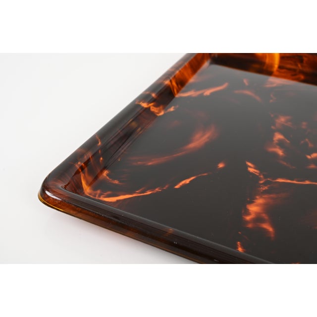 Square Tortoiseshell Effect Acrylic Serving Tray by Christian Dior, Italy, 1970s For Sale - Image 6 of 14