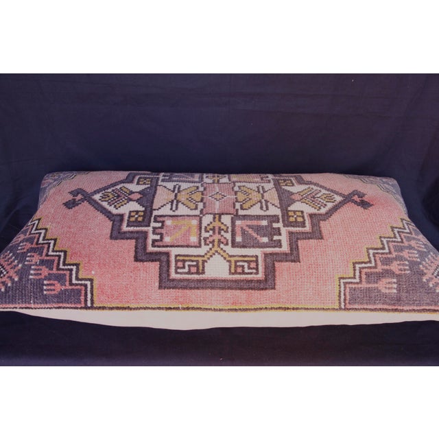 Rustic Turkish Oushak Pillow – Vintage Tribal Rug Textile Rug Cushion Cover -17'' X 34'' For Sale - Image 9 of 10