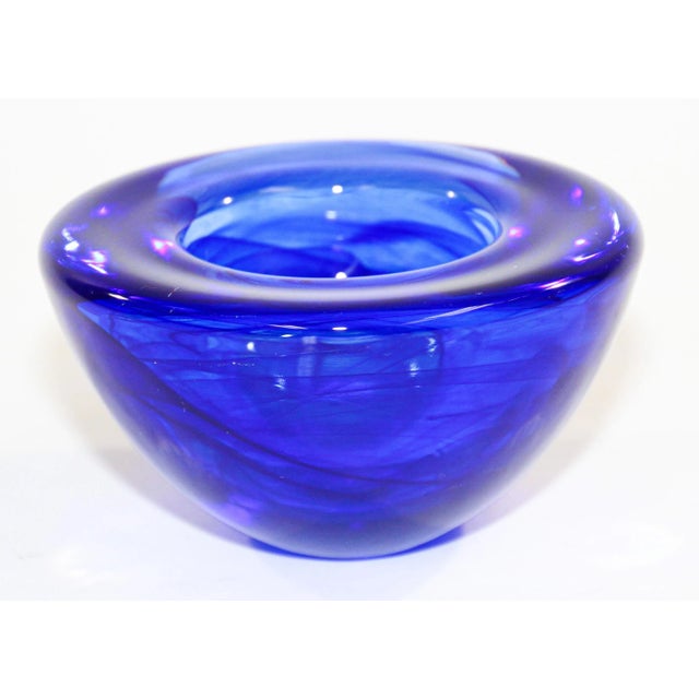Postmodern Kosta Boda Royal Blue Crystal Candle Holder by Anna Ehrner, 1990's For Sale - Image 3 of 11