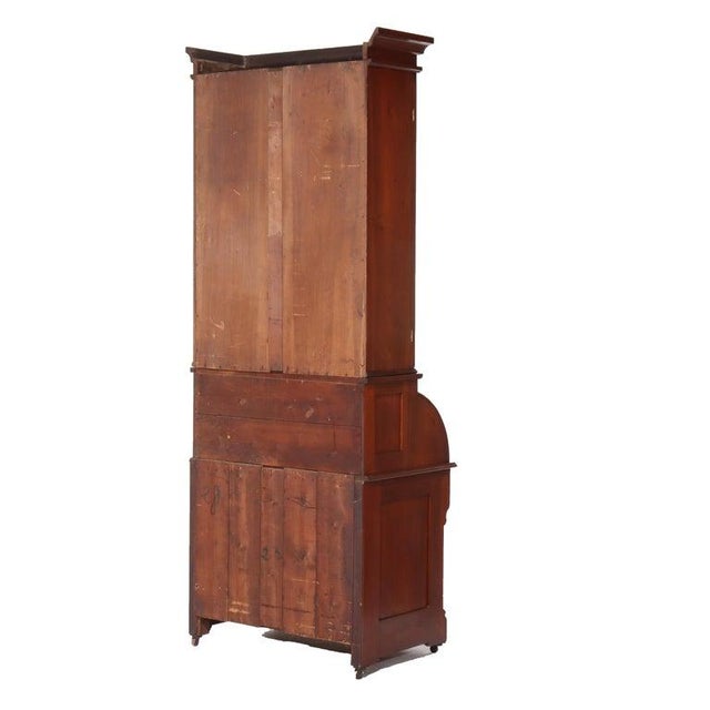 Antique Eastlake Walnut Cylinder Roll Top Desk C1890 For Sale - Image 12 of 13