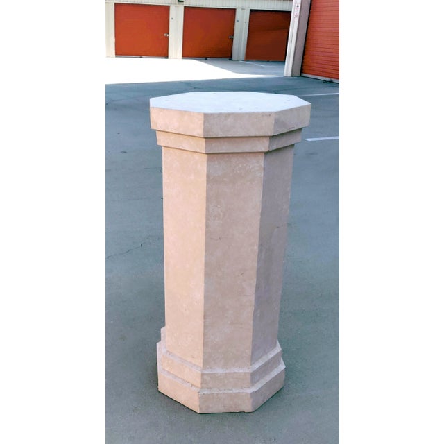 80's Post Modern 42" Tall Center Table Octogonal Shaped Plaster Finished Wooden Pedestal For Sale - Image 4 of 6