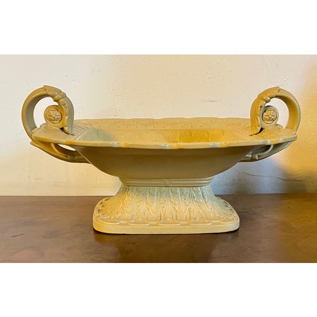 Ceramic Antique 19th Century English Drabware Footed Tazza Compote With Relief Molded Oak Leaves and Grape Vine Border For Sale - Image 7 of 13