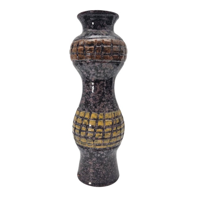 Mid-Century Italian Studio Pottery Brutalist Volcanic Glaze Lava Floor Vase 14" For Sale