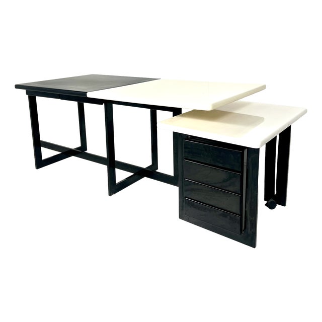 Mid-Century Black Leather Desk by Francesco Soro for ICF, Italy, 1970s For Sale