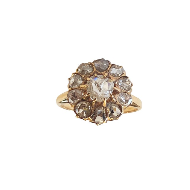 1920's 14k Yellow Gold Rose Cut Diamond Ring Size 4 For Sale - Image 4 of 12