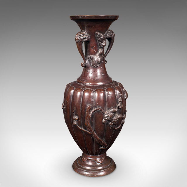 Pair of Antique Stem Vases, Japanese, Bronze, Meiji Era, Baluster Urn, Victorian For Sale - Image 4 of 12