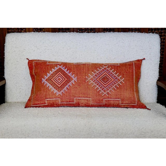 Moroccan Orange Moroccan Sabra Silk Pillow For Sale - Image 3 of 4