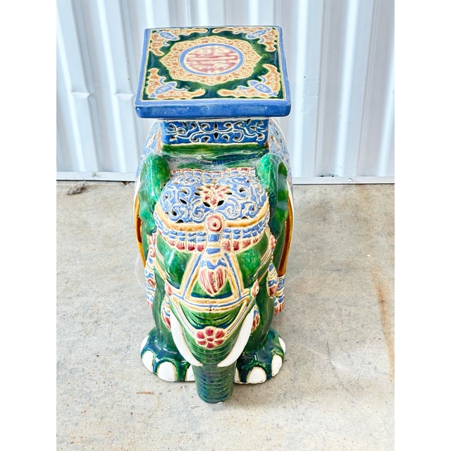 Ceramic Vintage Green Elephant Garden Stool For Sale - Image 7 of 8