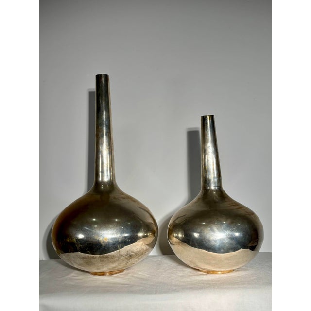 Silver-Plated Metal Bottle Vases, Italy, 1970s, Set of 2 For Sale - Image 12 of 12