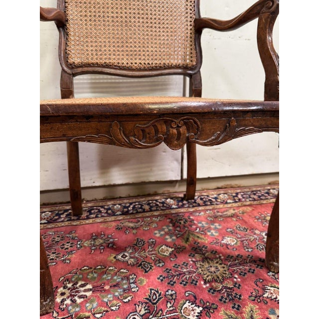 Louis XV Office Chair in Carved Walnut For Sale - Image 4 of 9