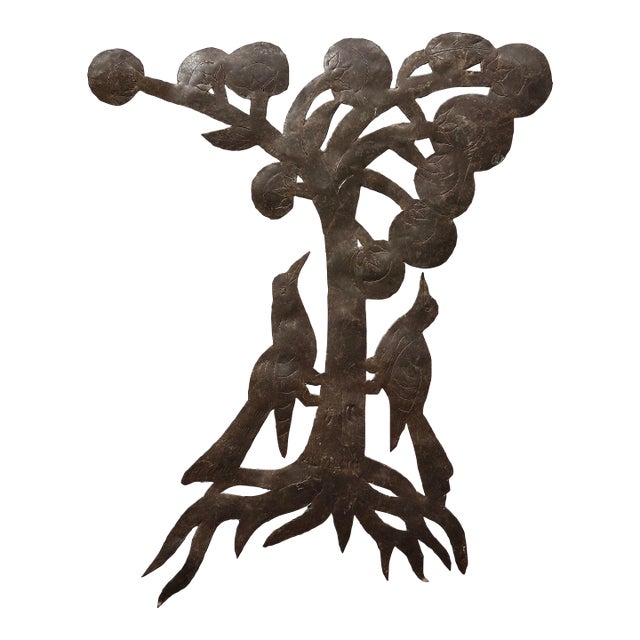 Almann Ulysses (Haitian, B. 1945) - Vintage Folk Art Two Birds and Tree Oil Drum Sculpture (c.1970) For Sale