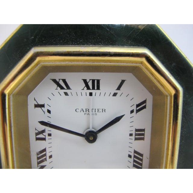 Cartier Cartier Paris Gold Plated Green Enamel Octagonal Travel Alarm Desk Clock For Sale - Image 4 of 14