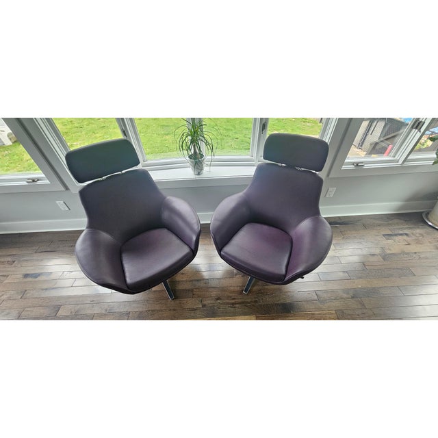 Coalesse by Steelcase Leather Swivel Lounge Chairs - Pair For Sale In Nashville - Image 6 of 10