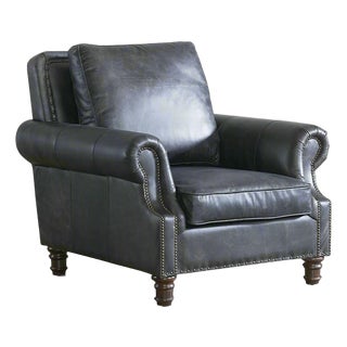 English Rolled Arm - Arm Chair - Slate Leather For Sale