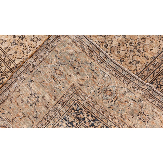 Aqua Authentic 19th Century Persian Meshad Handmade Wool Carpet For Sale - Image 8 of 8