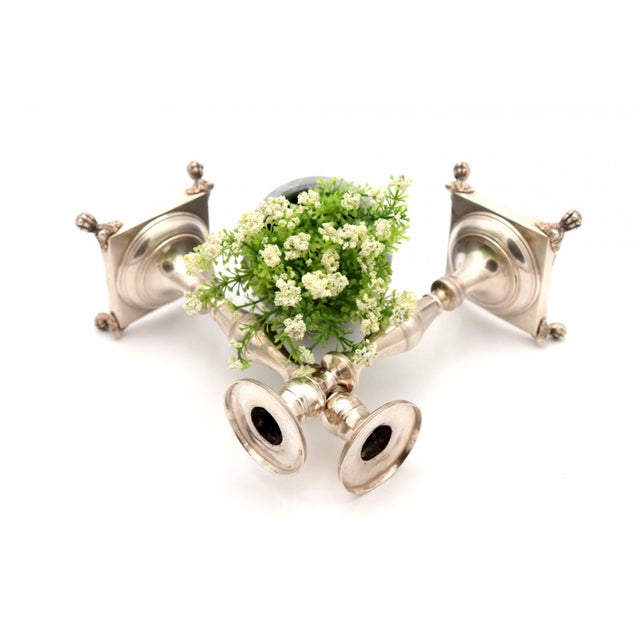 Metal Silver Candlesticks with Turned Stems, Set of 2 For Sale - Image 7 of 8