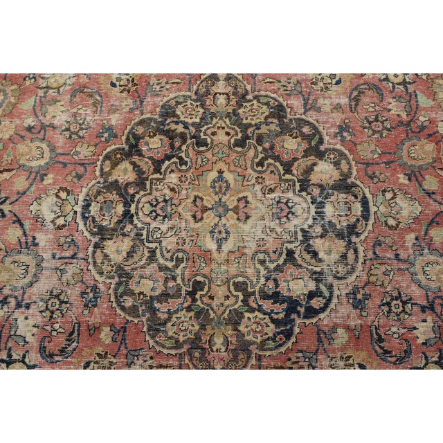 1980s Mashad Rug 8’2” X 11’2” Pink Wool Vintage Distressed Hand-Knotted Carpet For Sale - Image 5 of 15